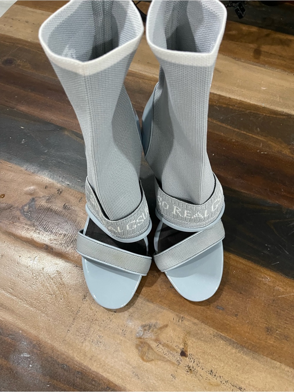 So Real Paris Light Gray Sock Heel Sandals